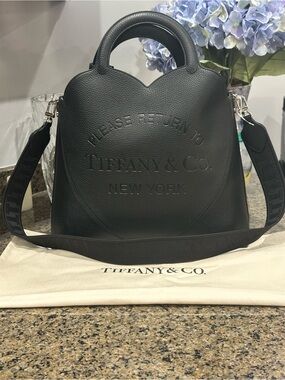 Tiffany & Co. Black Pebbled Leather Heart-Top Tote with Removable Strap